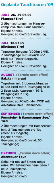 Geplante Tauchtouren 2009